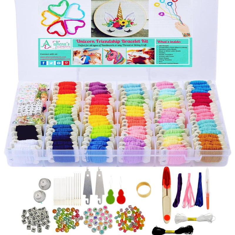 Athena's Elements 276Pcs Embroidery Kit, Cross Stitch Kits, Friendship Bracelet String Kit with Organizer Box-Included 100pcs Friendship Bracelet Floss Thread, Cross Stitch Kits, Gifts - Image 1